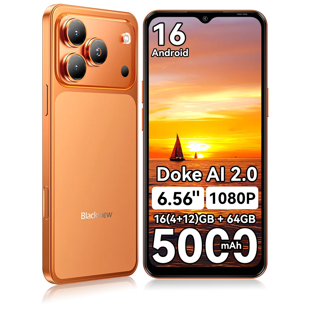 Blackview WAVE 7C Smartphone 16(4+12)GB+64GB, écran HD+ 6,56 pouces, 5000mAh, Android 16 Doke AI 2.0, vidéo 1080P (Étui de protection TPU gratuit)