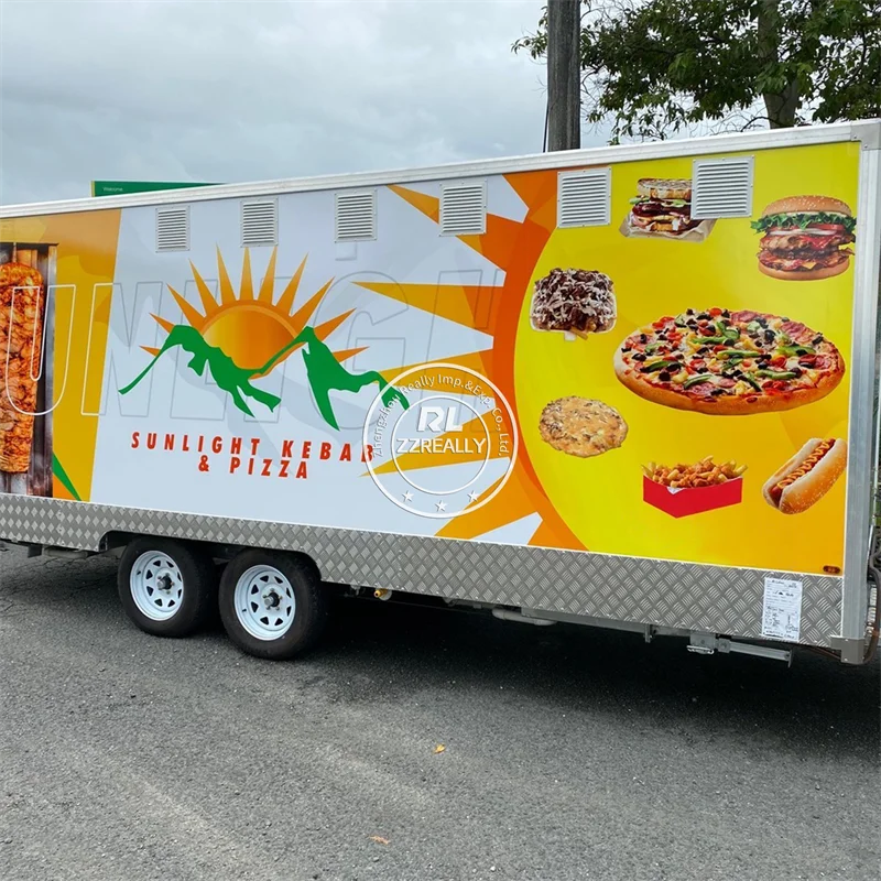 Street Concession Food Trailer Burger Pizza Snack Cart Mobile Restaurant Fast Food Truck With Fully Equipments