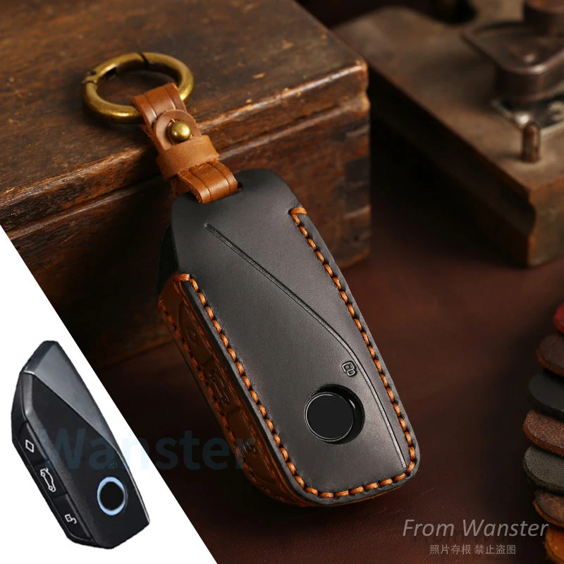 New Genuine Leather Car Key Case Smart Remote Key Protect Cover Shell for 2023 BMW Energy Ix XM I7 X7 7 Series Accessories