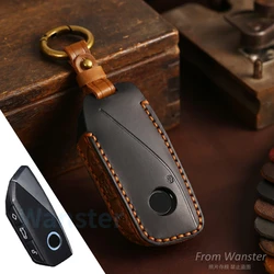 New Genuine Leather Car Key Case Smart Remote Key Protect Cover Shell for 2023 BMW Energy Ix XM I7 X7 7 Series Accessories