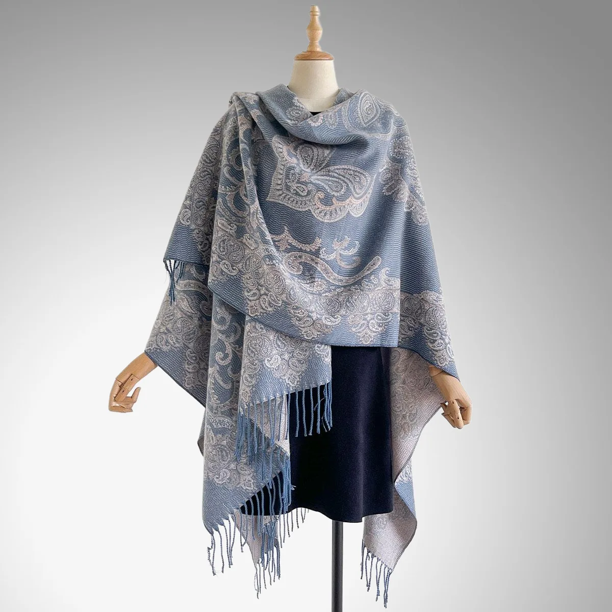2025 Autumn/Winter Foreign Trade Ethnic Wind Jacquard Cashmere Tassel Wrap Cardigan New Women's Scarf Wrap Poncho P1