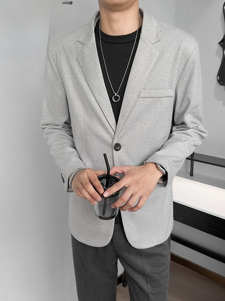 

Мужской шерстяной пиджак Slim Fit для повседневной носки, осенне-зимний, новый, простой, элегантный, премиум-класса, однобортный, для отдыха