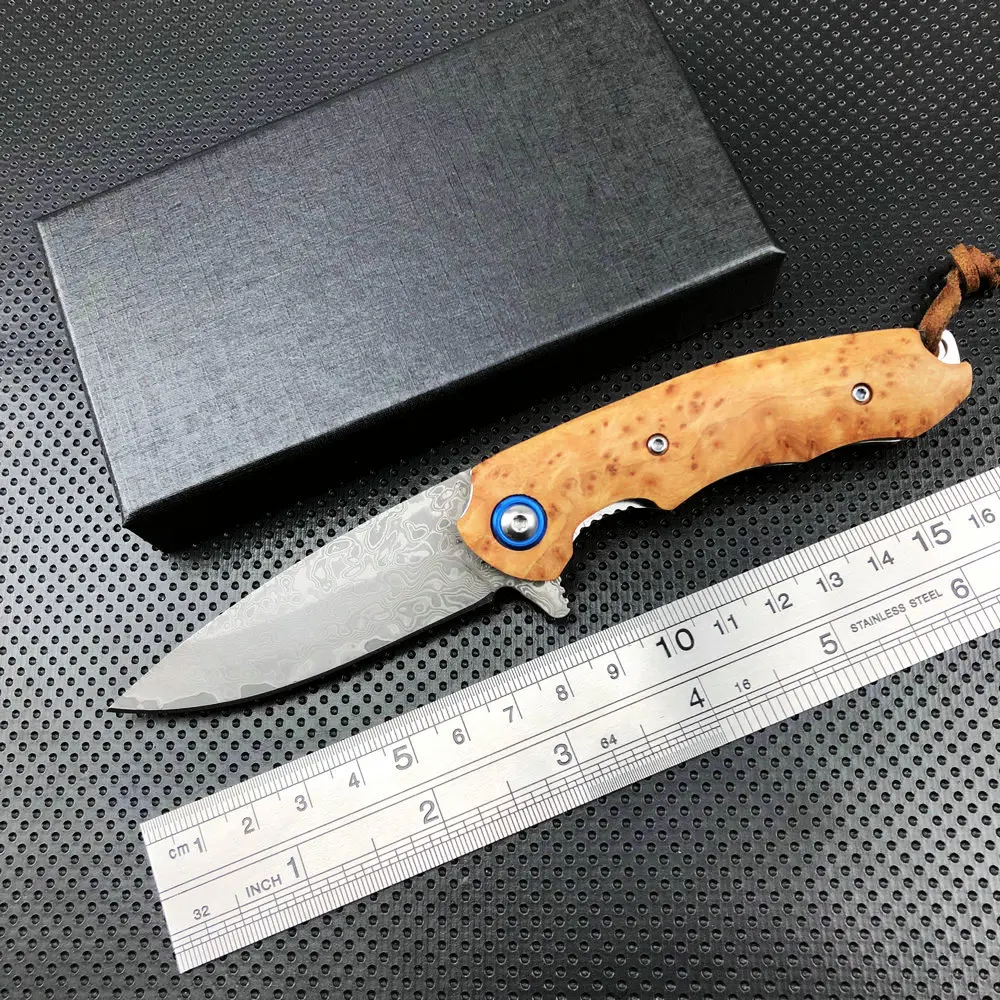 2026 new  VG10 Damascus Pocket Folding Knife,Cool Camping Knives,Outdoor Edc Tool Wood Handle With Box Dropshipping view 4