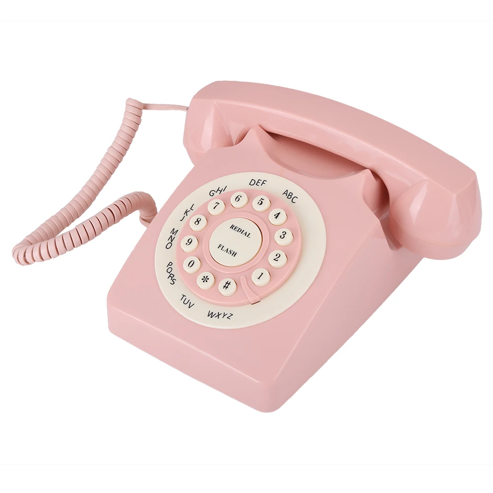 Vintage Telephone High Definition Call Quality Wired Telephone Landline Telephone for Home Office Pink