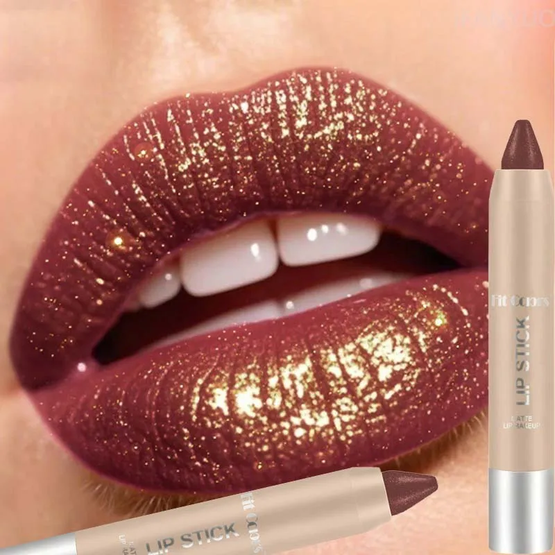 グリッターパールクレヨンリップスティック、クイックサンドゴールデンシャイニング、カップに付かない、輝くリップティント、細かい輝きリップライナースティックメイクアップ