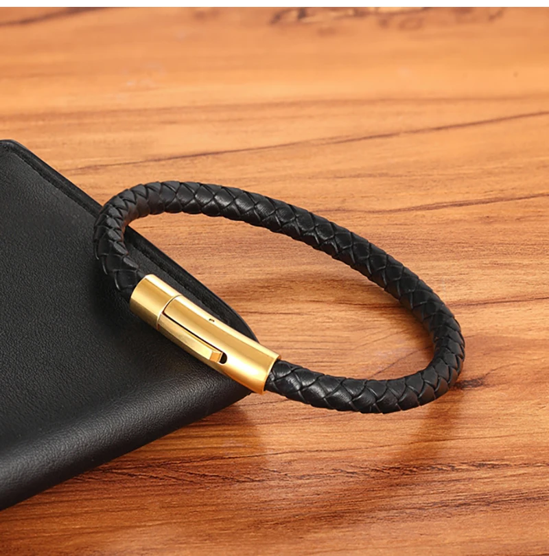 Hochwertiges Lederarmband für Männer und Frauen, Edelstahl-Accessoires, geflochtener Stil, Armreifen, Geburtstagsfeier, Schmuck, Geschenke – Detail 5