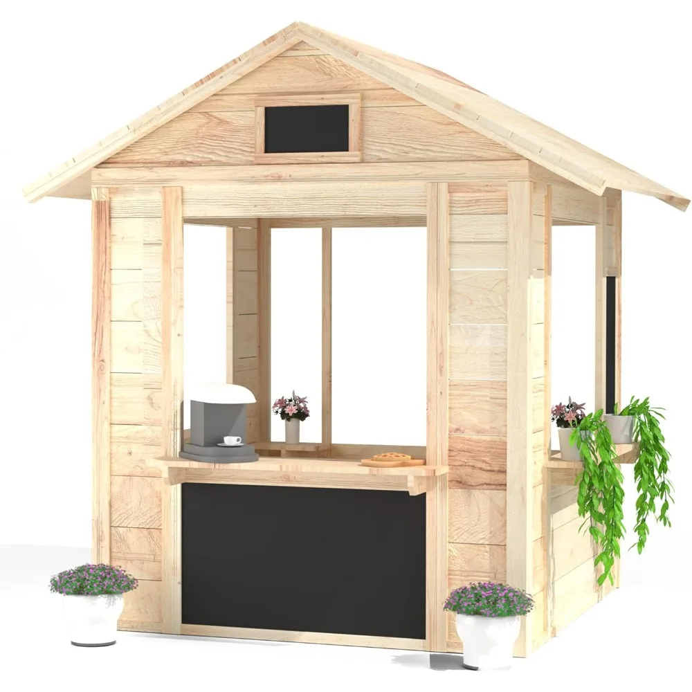 

Wooden Outdoor Playhouse, Indoor/Outdoor Playhouse Working Doors with Wooden Floor, Easy Assembly Playhouses