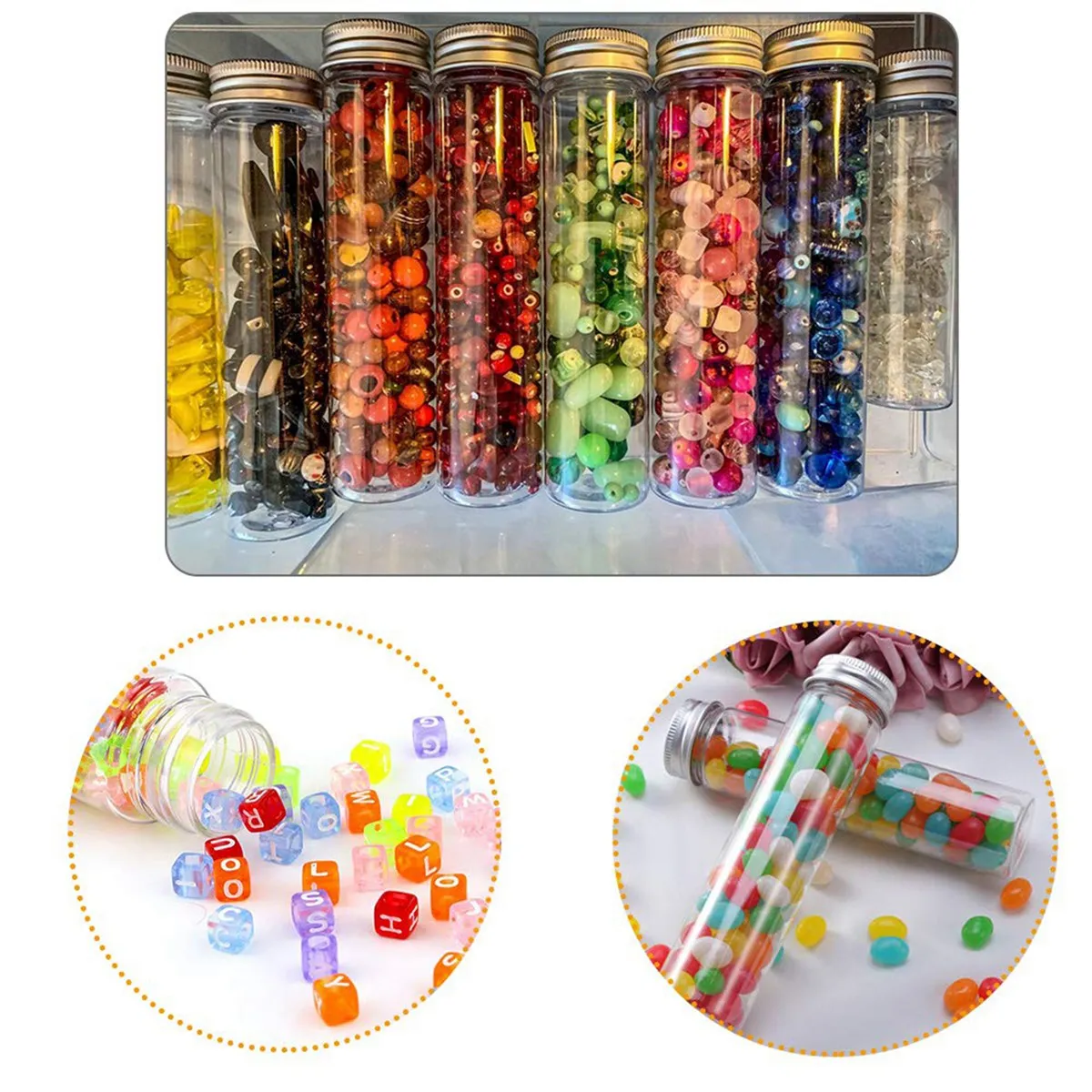 Tubo de ensayo de plástico de 15 Uds., 110Ml, tubos de ensayo planos transparentes, tubos de ensayo de plástico con tapas de rosca para dulces, frijoles, decoración de fiesta