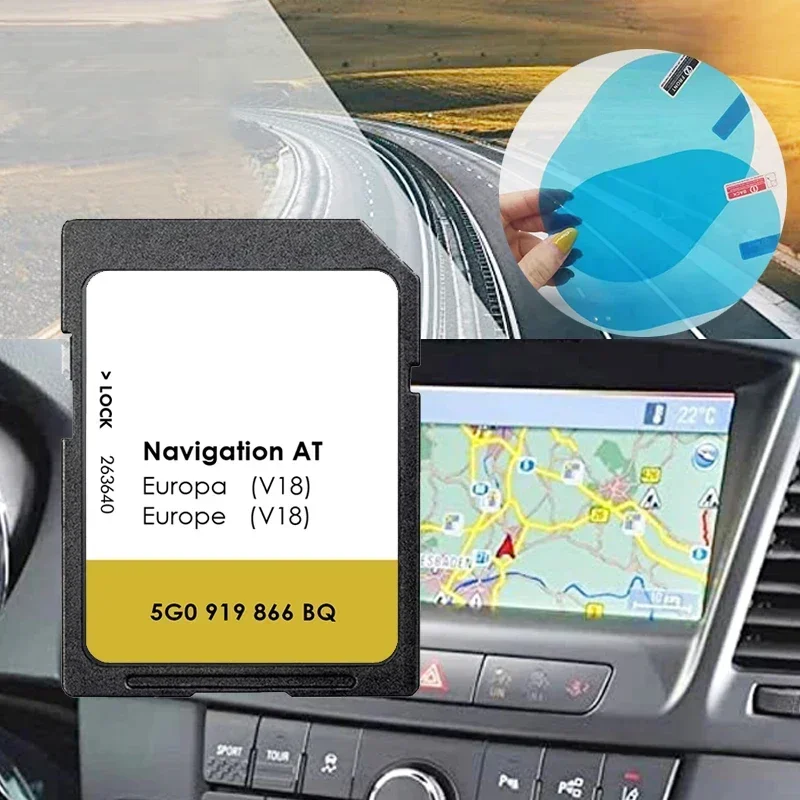 

for VW Discover Media MIB1 Navigation AT Map UK GB Europe Ireland Sat Nav SD Card V18 with Anti Fog Reaview Stickers