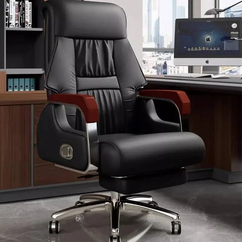 Leather Genuine Executive Chair Recliner & Vibration Massage Swivel Office Chair Lumbar Support For Power Nap Business Meeting