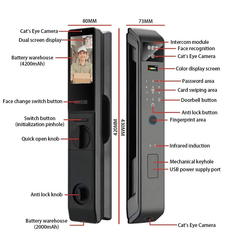 Smart Lock Palmprint 3D Face Recognition Fully Automatic WIFI Fingerprint APP Biometric Card Key Digital Lock