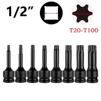 1pc Torx Screwdriver Bits 1/2inch Impact Drive Socket Adapter T20 T25 T27 T30 T35 T40 T45 T50 T55 T60 T70 T80 T100