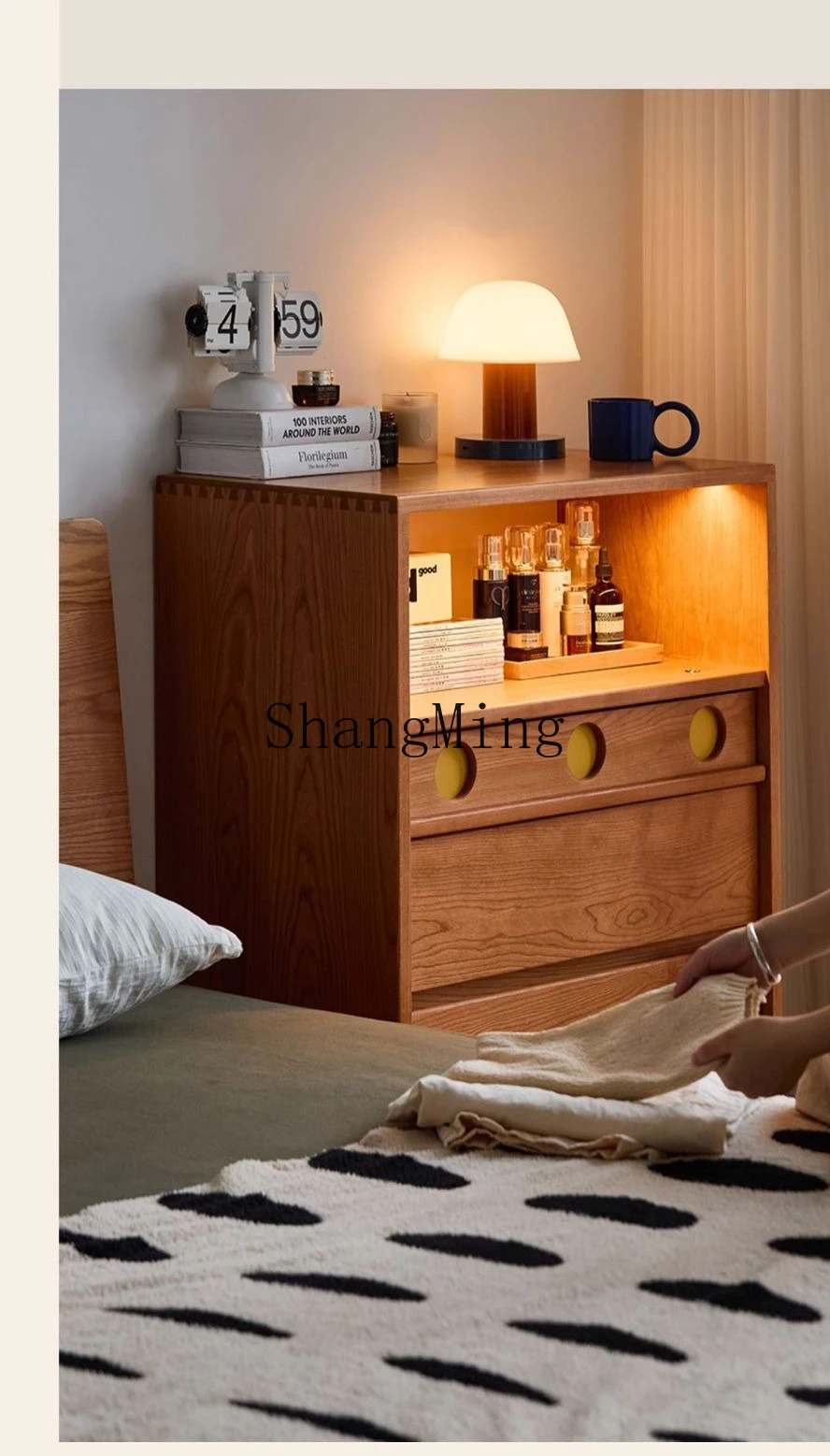 SM wood retro small apartment bedroom living room solid wood locker multi-functional storage cabinet