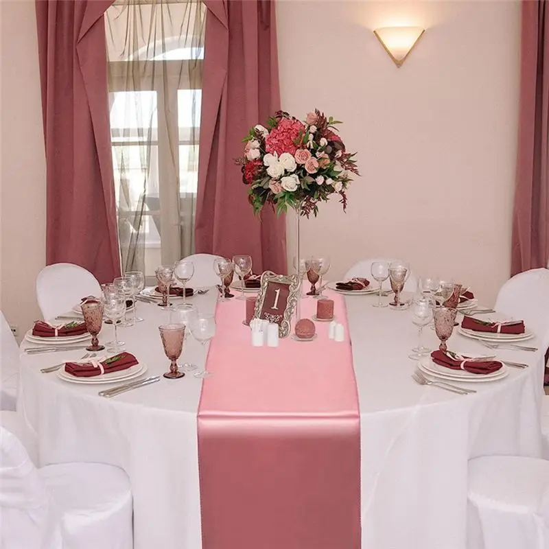 

Для 12 шт. пластиковые скатерти, круглый набор и атласная скатерть для украшения свадьбы, дня рождения, белого и розового цвета