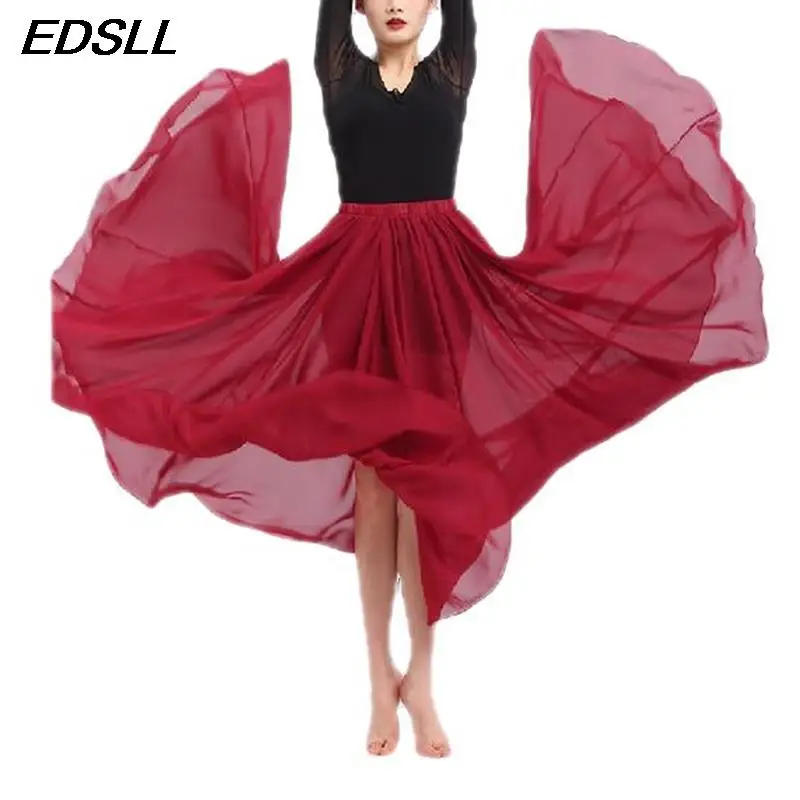 New Women Classical Dance Performance Costumes Adults Modern Dance Chiffon Large Swing Skirt Ethnic Style Dance Training Suit