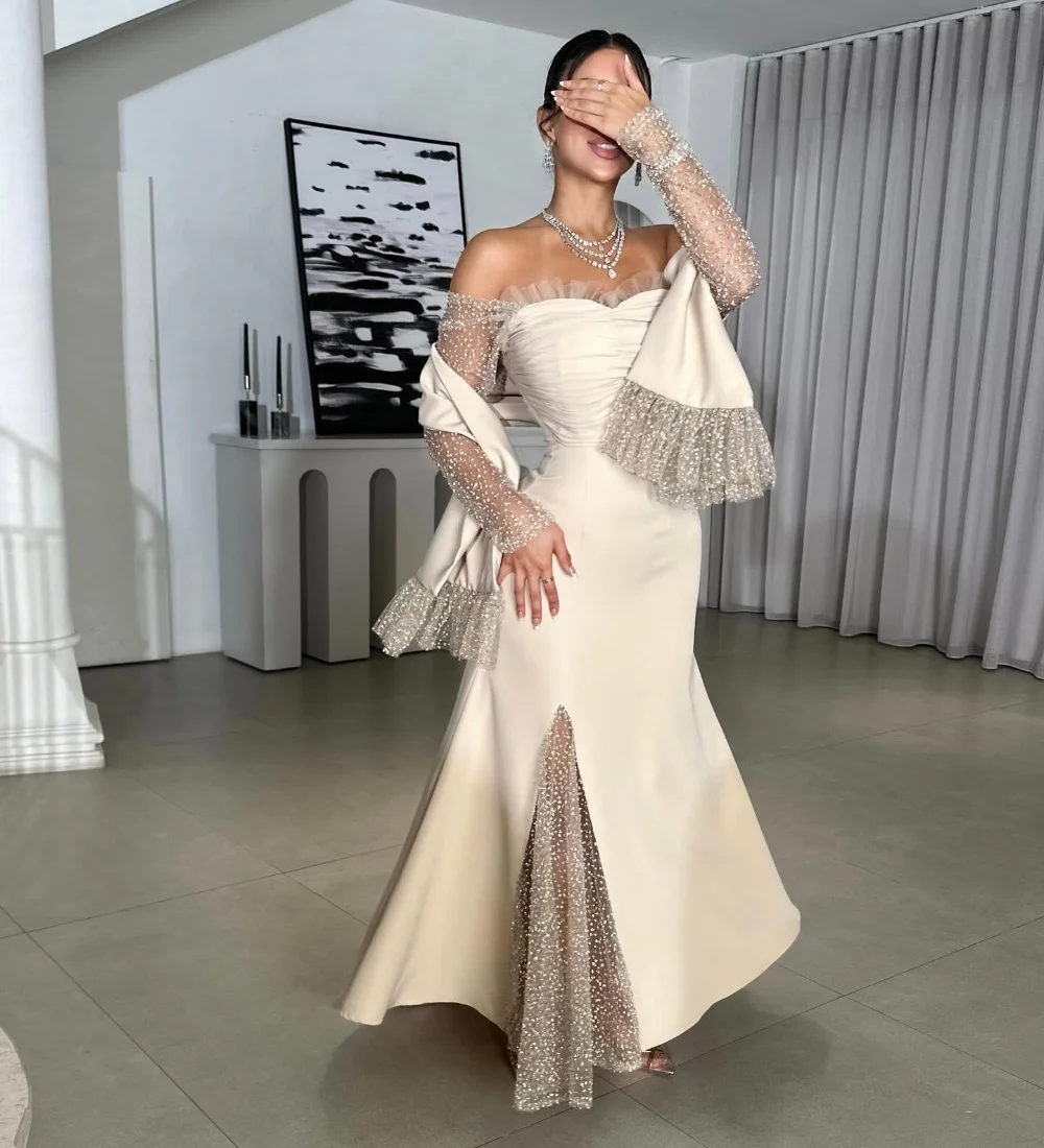 

Customized Fashion Jersey Pleat Sequined Mermaid Off-the-shoulder Long Dresses Bespoke Occasion Exquisite