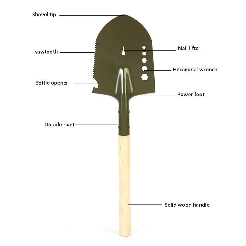 Military Portable Wooden Handle Engineer Shovel Camping Outdoor Multifunctional Iron Spatula Garden Tool