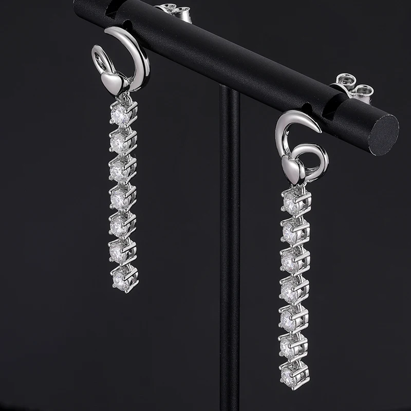 New Inlaid D VVS Moissanite Long Tassel Earrings For Women 925 Sterling Silver Bridal Drop Dangling Earrings Wedding Jewelry