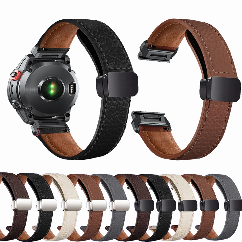 QuickFit 26/22/20 مللي متر حزام المعصم الجلدي ل Garmin Fenix E 8 51 مللي متر 47 مللي متر 43 مللي متر/7X 7 6 6X/Epix 2 المغناطيسي المفاجئة حزام (استيك) ساعة اكسسوارات