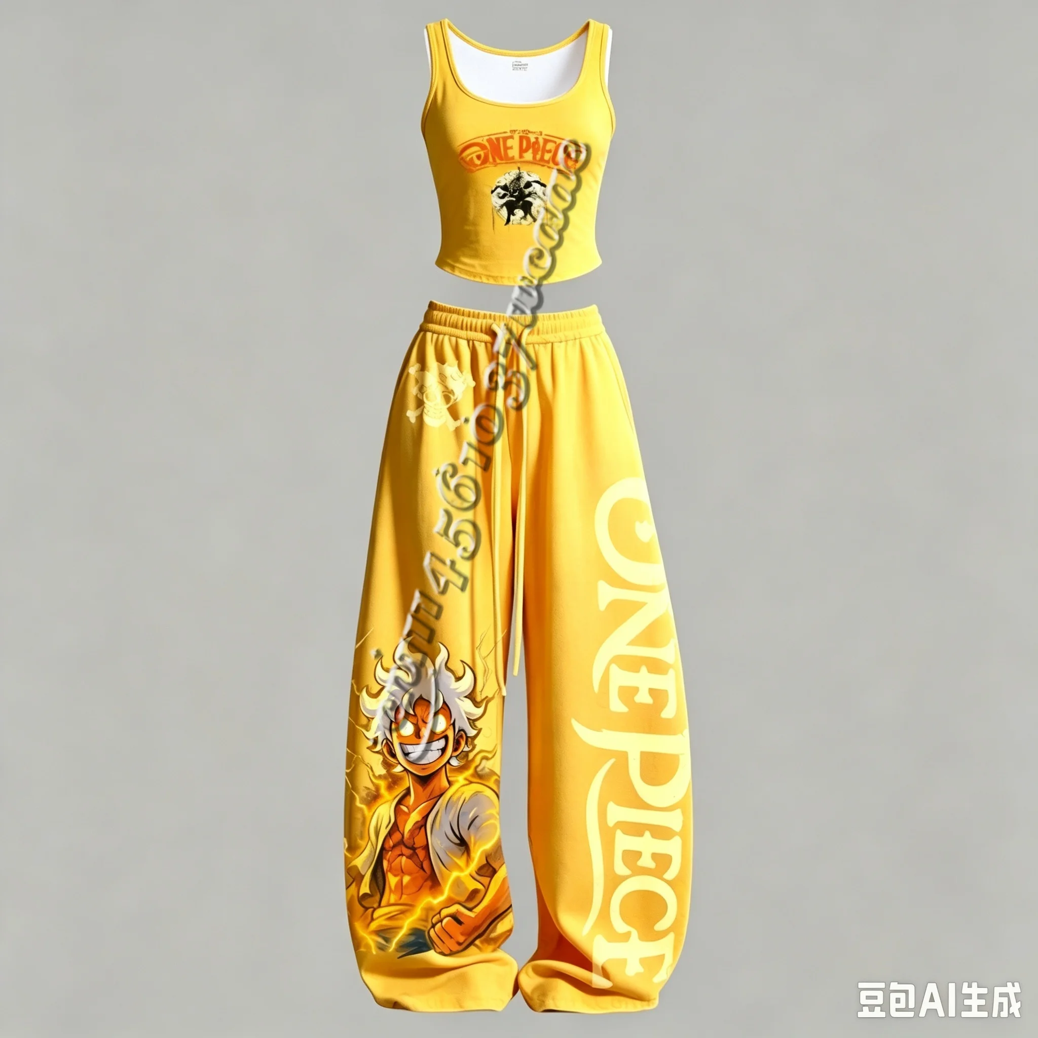 Neues One Piece Luffy Gear5 Zoro Serie Anime-Charakter Tanktop und Weite Hose Set, Unisex Anime-Outfit für die Familie – Detail 9