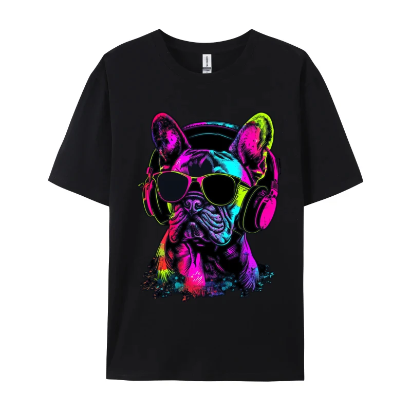 Space Cat Wearing Headphones Neon T-shirt Tops & Tees New Arrival O-Neck T Shirts Custom Men's Big And Tall Tee Shirts