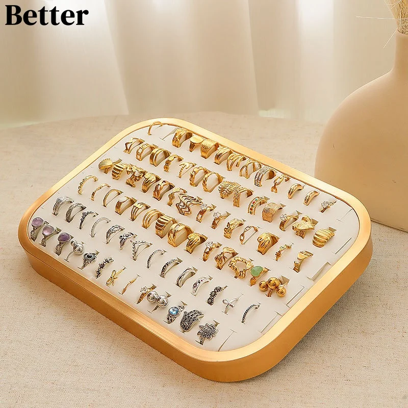 

Luxury Metal Velvet Suede Ring Earrings Organizer Ear Studs Jewelry Display Stand Holder Rack Showcase Plate Jewelry Box Decor