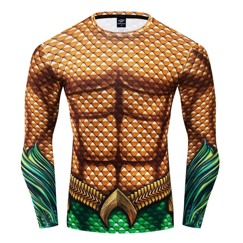 Movies Aquaman Cosplay Arthur Joseph Curry Same Tights Fitness Sports Quick-drying Tops Halloween Carnival Men\'s Costumes