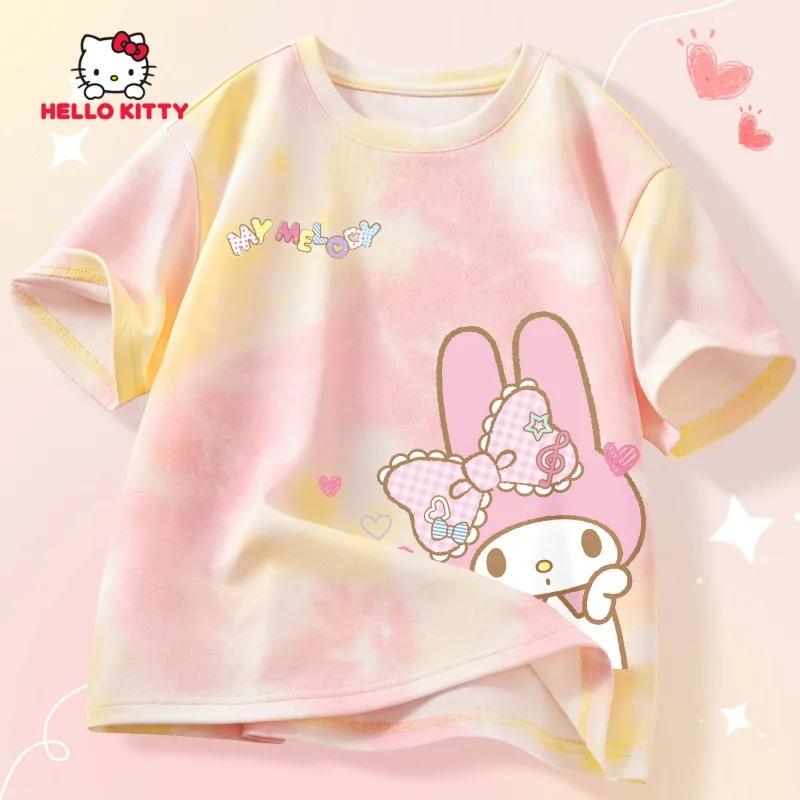 

My Melody Anime Kawaii Sanrio Children Casual Short-sleeved Shirt Summer 2025 Cute Children Cotton Casual Hoodie Clothes Gifts