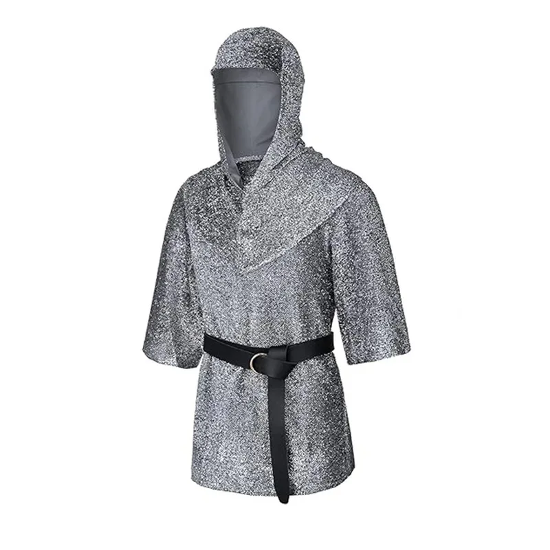 Disfraz de caballero cíMedieval templario, camisa de capta de imitación, disfraz de caballero, juego de rol de Halloween, protector de brazo con remaches estampado de guerrero, Costu