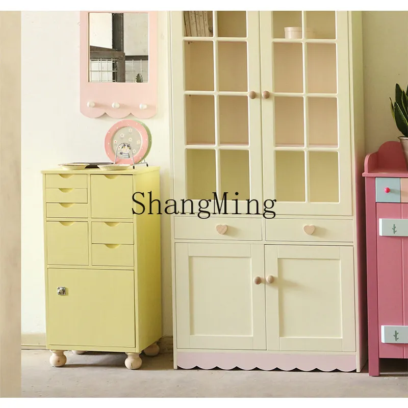 

ZYY household premium lemon yellow wood multi-drawer bedside table living room classification storage cabinet