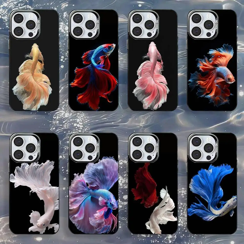 

Betta Siamese fish Phone Case For iPhone 16,15,14,13,12,11,Mini,Pro,SE,MAX Black Matte Shockproof Cover
