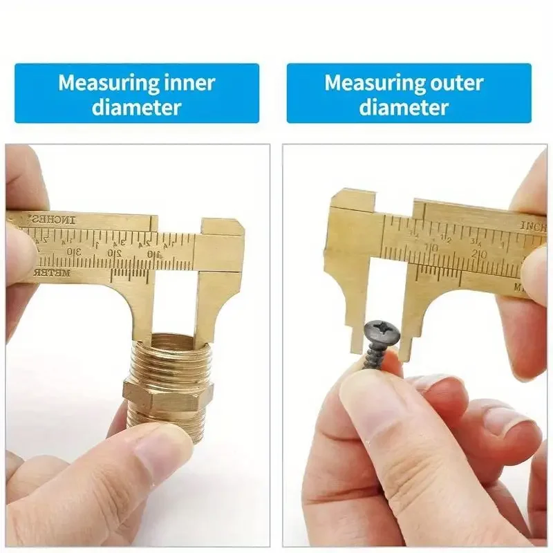 Calibro a corsoio Mini di precisione da 100mm strumento di misurazione scorrevole in ottone micrometro a righello tascabile misurazione imperiale