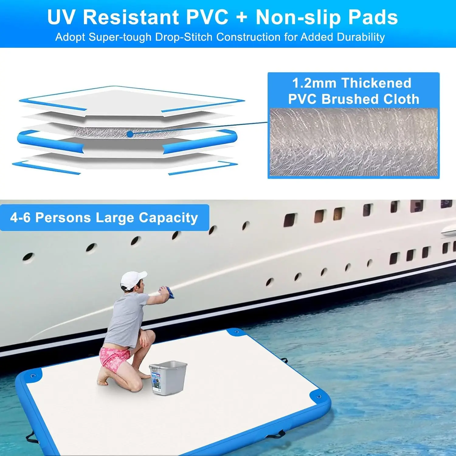 Multi-Person Inflatable Swim Deck with None-Slip Surface, Swimming Water Platform