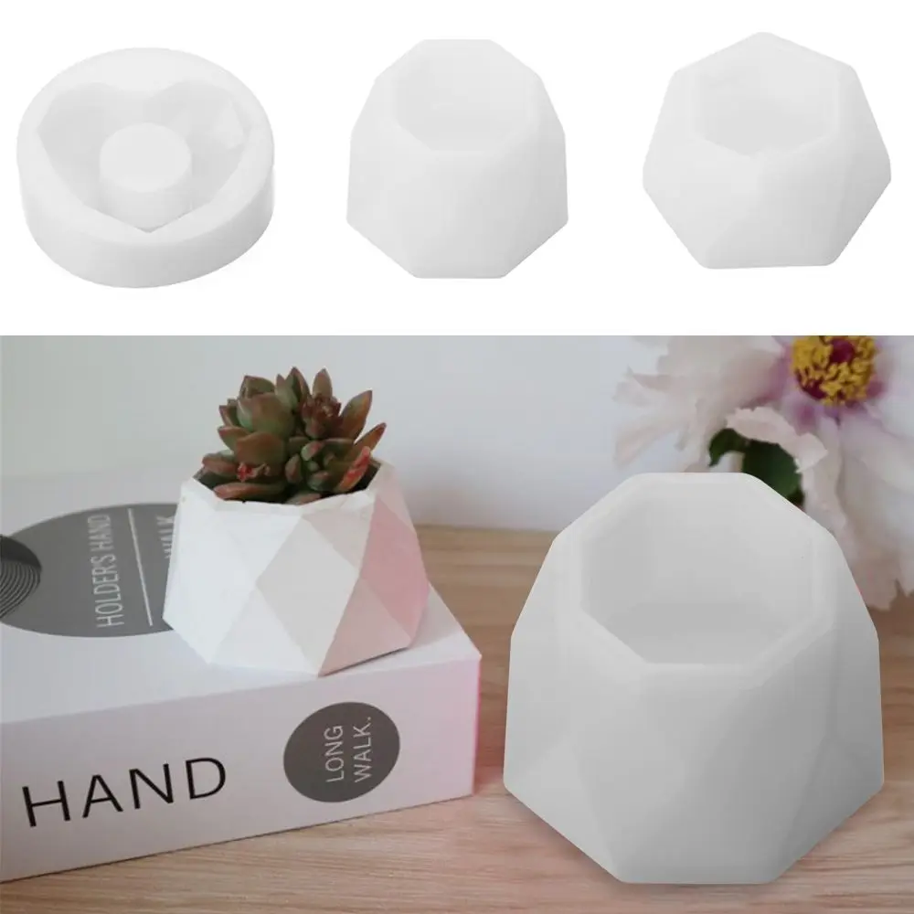 Silicone Pot Molds Form Arts Craft Polygonal Cup Moulds DIY Succulent Flowerpot Clay Plaster Gypsum Mold 3 Holes Concrete Mould