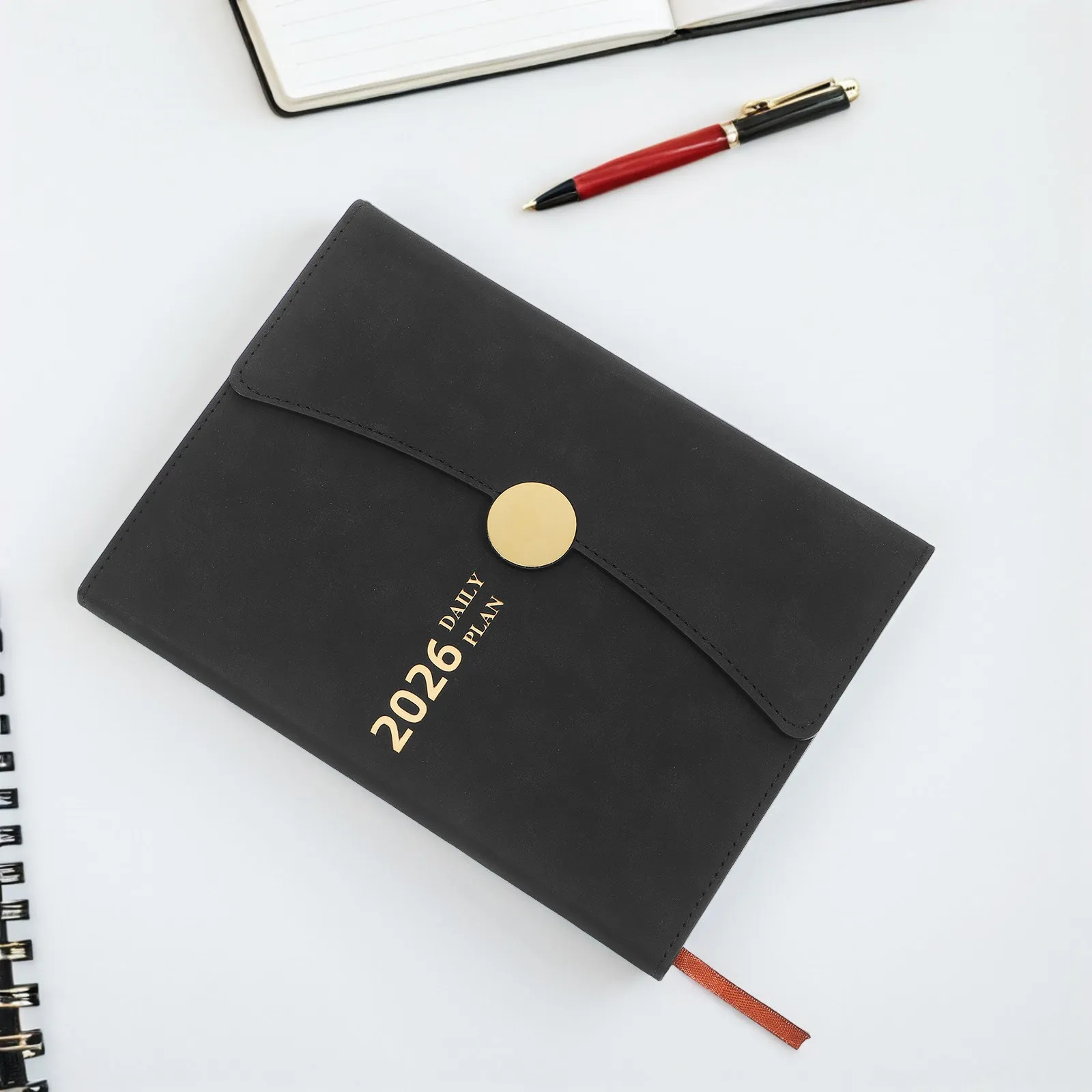 A5 Daily Weekly Monthly Planner PU Cover Journal with Monthly Index Bookmarks Portable Compact Design for Work School Personal