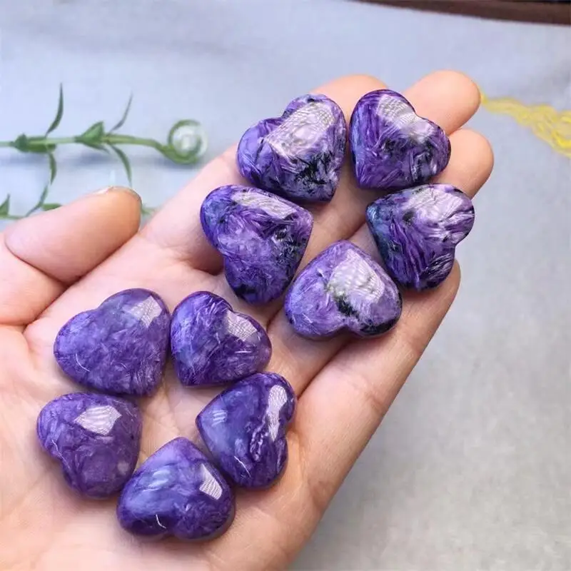 

3PCS Natural Charoite Single Face Heart Hand Carved Polished Love Crystal Reiki Healing Souvenir Home Decoration Gift18-21mm