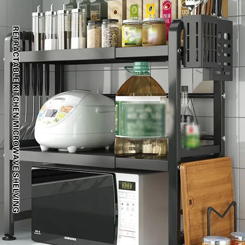 

Floor Standing Microwave Oven Storage Rack Multi-layer Oven Countertop Storage Rack Retractable Height Kitchen Storage Holders