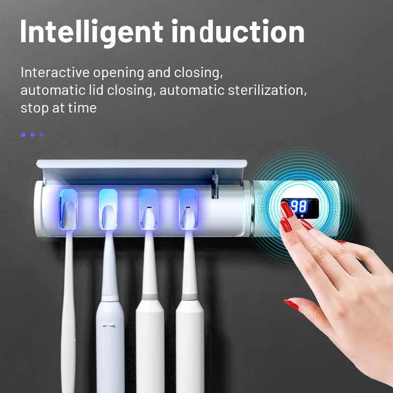 Smart Toothbrush Sterilizer Punch-Free Wall-Mounted Tooth Brush Holder Automatic Induction UV Sterilization Bathroom Accessories