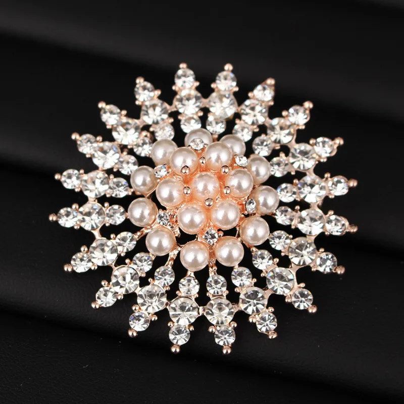 Fashion Alloy Imitation Pearl Rhinestone Brooch Women\'s Elegant Wedding Bridal Party Round Bouquet  Floral Brooch Pin Jewelry