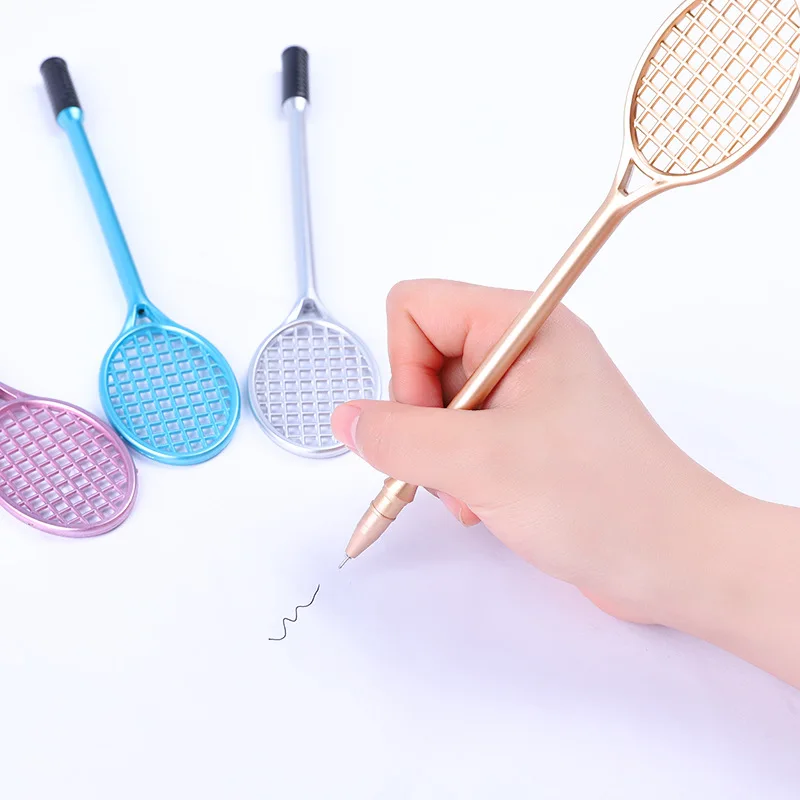 24 Pcs Creative Stationery Badminton Racket Modeling Gel Pens Tennis Racket Black Water Pen Student School Supplies Prizes