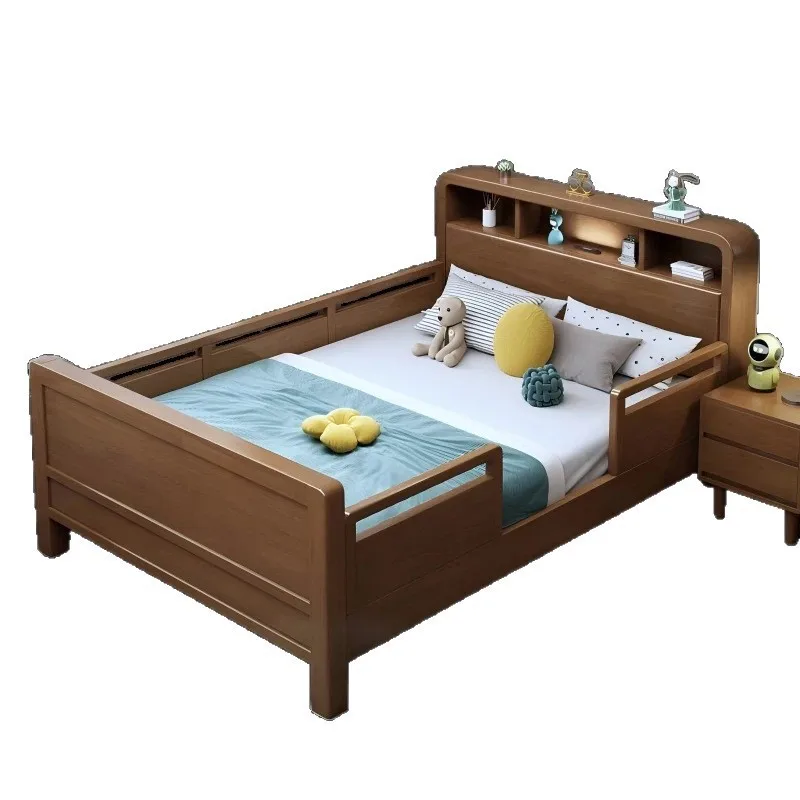 Solid wood bed with guardrail, anti-drop, modern minimalism