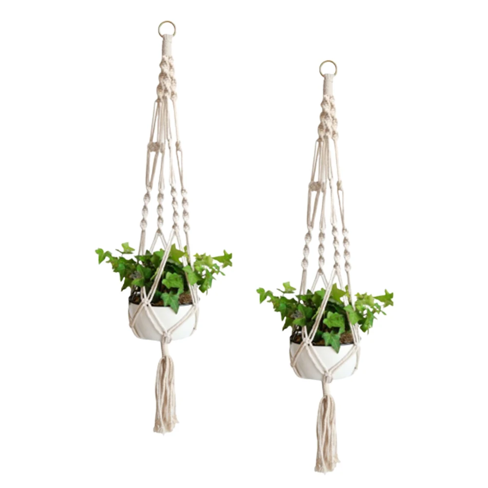 

2pcs Cotton Flowerpot Net Bag Durable Decorative Hanging Plant Pot String Bag Home Store Use Hand Knitting Space