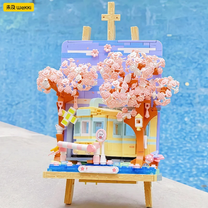 

Wekki Sakura Train Building Blocks 3D Decorative Painting Children Splicing Toys Assembly Model Gifts Creative Mini Puzzle