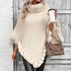 Autumn/winter New Women's Sweater Coat Fur Collar Pullover Bat Sleeve Linen Pattern Loose Sweater Coat Simple Commuter Wind