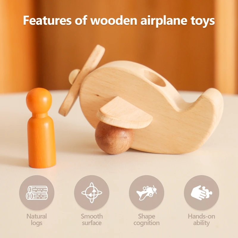 Montessori Wooden Airplane Toys for Children Puzzle Game Cartoon Colorful Wooden Peg Dolls Toy Educational Newborn Blocks Gift