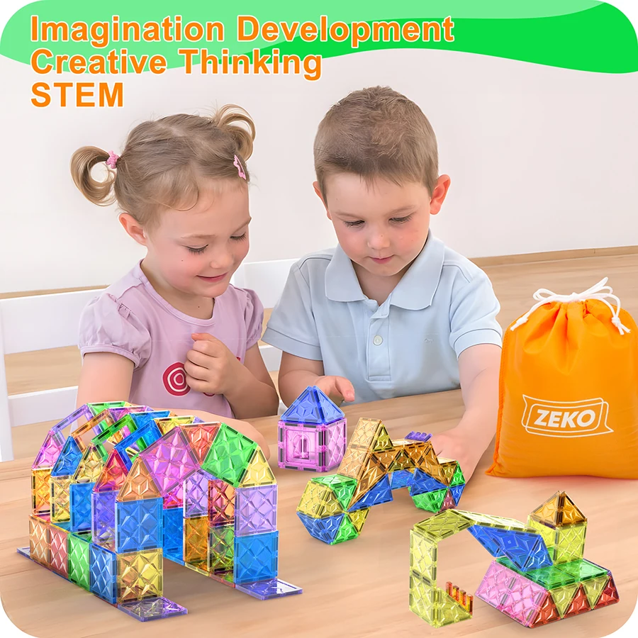 42-piece magnetic tile creative assembly set, magnetic building block toys for children aged 3 to 8, colorful 3D design.