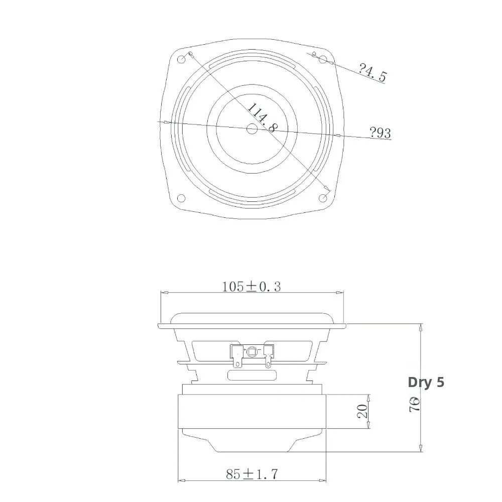MW Audio 4" Kohlefaser-Subwoofer 4 Ohm 60W, 25mm Schwingspule Langhub-Gummikante 105mm – Detail 3