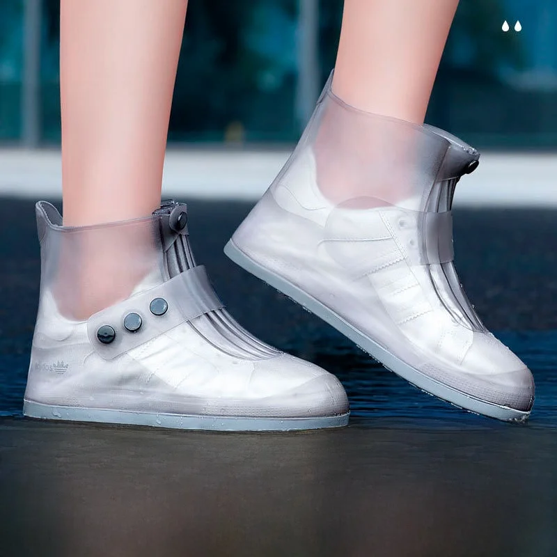 Waterproof Thickened Silicone Shoe Covers Anti-Slip Rain Boots for Women Adults Mid-Calf Foot Covers for White Shoes