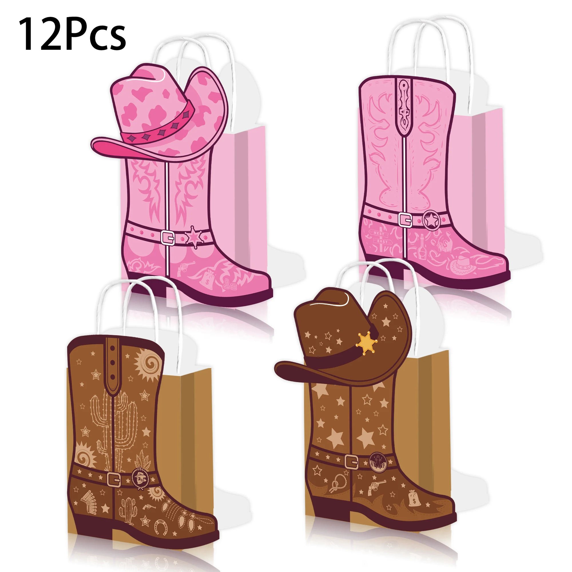 12 Bolsas de Regalo de Papel con Diseño de Vaquero y Vaquera del Oeste, Bolsas de Dulces con Forma de Bota para Niños y Niñas, Decoración para Fiestas de Cumpleaños y Despedidas de Soltera
