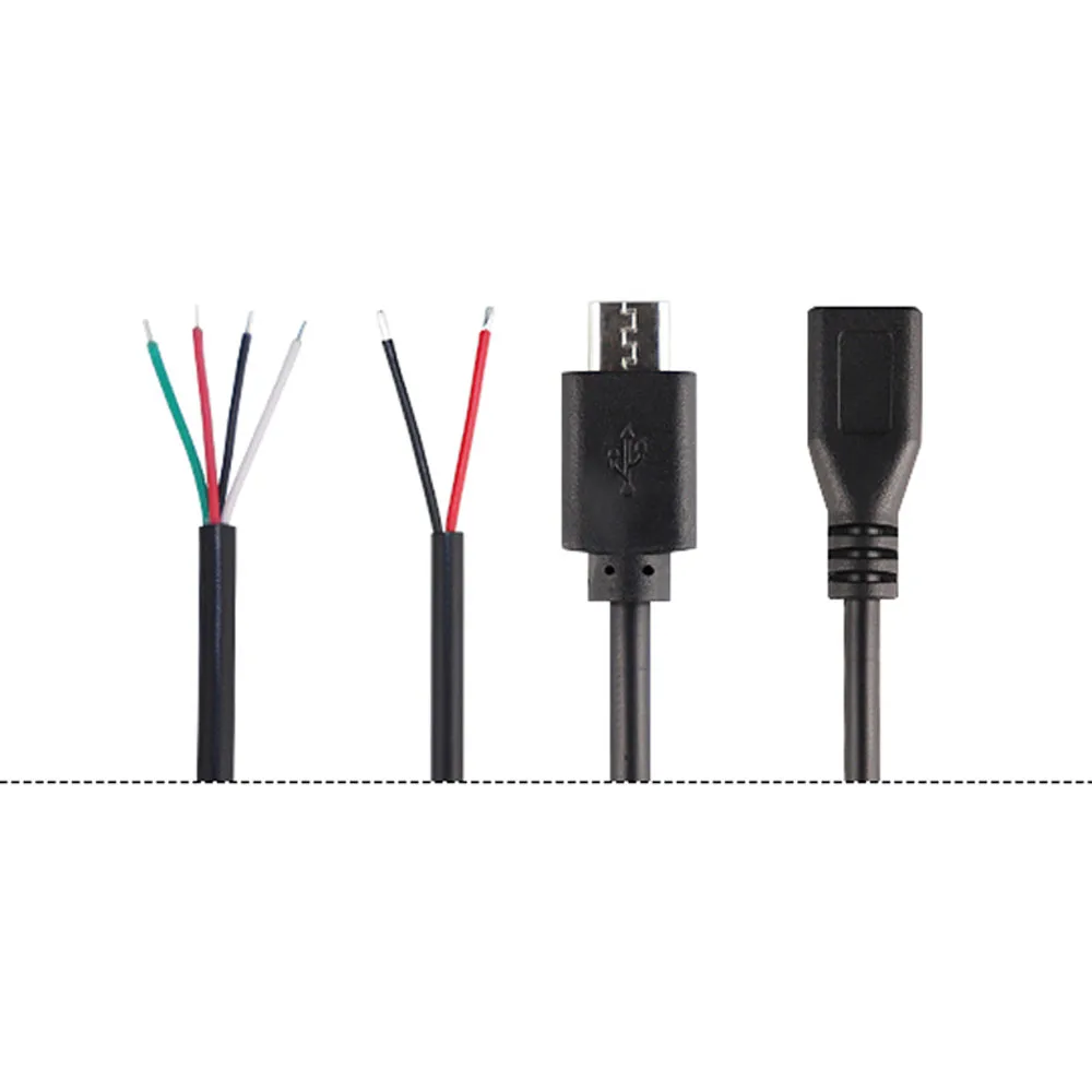 2/4Pin Micro USB Male/Female Power Cable Pure Copper Micro USB 2/4 Core Charging Cable Fast Transfer 4Pin Date Cable 0.3M Length
